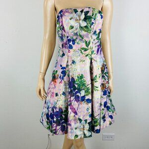 Nicole Miller NY Gorgeous Women's 2 Strapless Floral & Metallic Fit Flare Dress